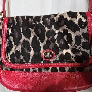 Coach Red and Black Leopard Print Women's Bag